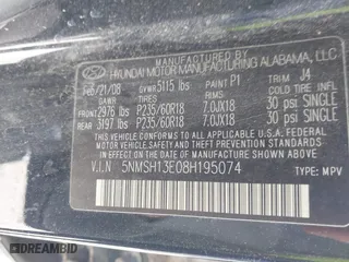 2008 Hyundai Santa Fe SE with VIN 5NMSH13E08H195074, listed as a IAAI auction lot 41745066 with 135,180 mi miles. Bid and sale history available at carsss.com. Image 9.