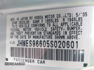 2005 Honda Civic with VIN JHMES96605S020601, listed as a IAAI auction lot 41792929 with 151,178 mi miles and . Bid and sale history available at DreamBid. Image 9.