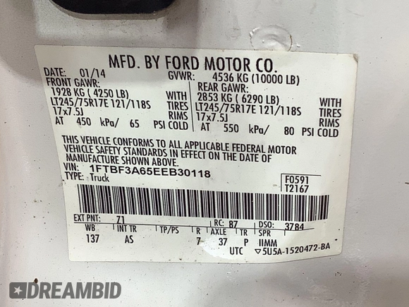 2014 Ford F-350 XL z VIN 1FTBF3A65EEB30118, wystawiony jako IAAI lot #42731343 z przebiegiem 114 298 mil mil oraz . Historia ofert i sprzedaży dostępna na DreamBid. Obrazek 32.