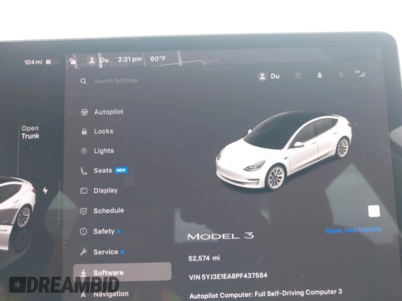 2023 Tesla Model 3 z VIN 5YJ3E1EA8PF437584, wystawiony jako IAAI lot #42112679 z przebiegiem 52 574 mil mil oraz . Historia ofert i sprzedaży dostępna na DreamBid. Obrazek 7.