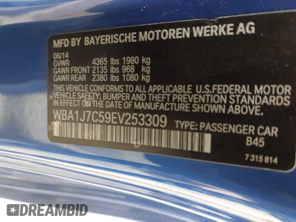 2014 BMW 2 Series M235i with VIN WBA1J7C59EV253309, listed as a IAAI auction lot 41509019 with 63,782 mi miles and . Bid and sale history available at carsss.com. Image 9.