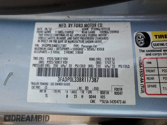 2011 Ford Fusion Hybrid with VIN 3FADP0L33BR117387, listed as a Copart auction lot 61782605 with 151,617 mi miles and Salvage title. Bid and sale history available at DreamBid. Image 13.
