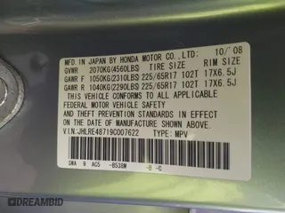 2009 Honda CR-V EX-L with VIN JHLRE48719C007622, listed as a IAAI auction lot 41999801 with 158,976 mi miles. Bid and sale history available at carsss.com. Image 9.