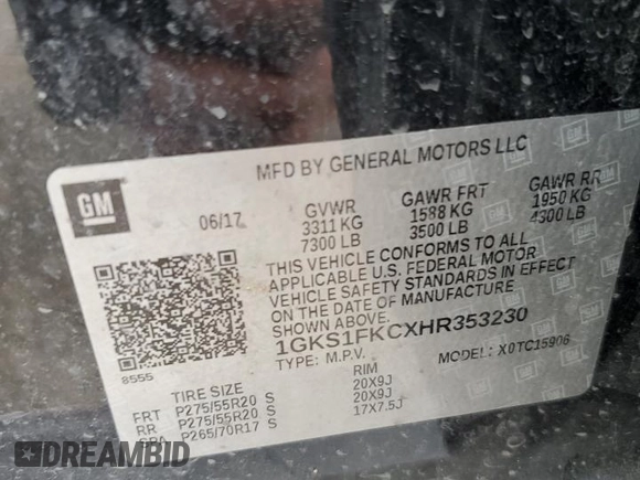 2017 GMC Yukon XL SLE with VIN 1GKS1FKCXHR353230, listed as a Copart auction lot 61041154 with 94,152 mi miles and Salvage Title. Bid and sale history available at carsss.com. Image 13.