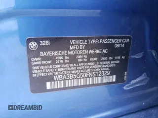 2015 BMW 3 Series 328i xDrive with VIN WBA3B5G50FNS12329, listed as a Copart auction lot 62928215 with 146,562 mi miles and Salvage title. Bid and sale history available at DreamBid. Image 12.