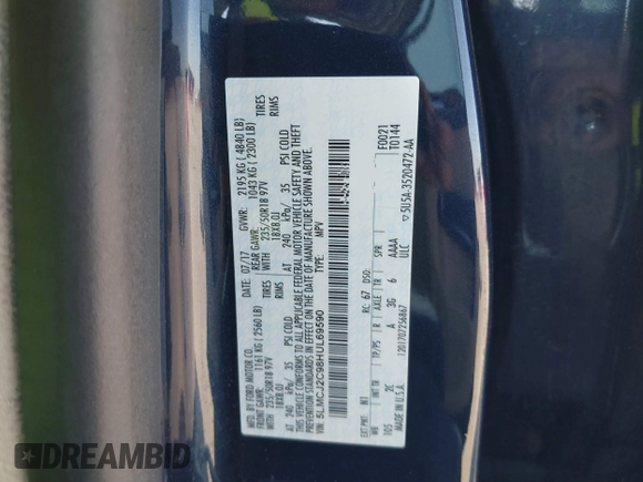 2017 Lincoln MKC Select with VIN 5LMCJ2C98HUL69590, listed as a IAAI auction lot 42291203 with 122,654 mi miles and . Bid and sale history available at DreamBid. Image 9.