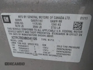 2011 GMC Terrain SLE-2 with VIN 2CTFLTEC9B6341126, listed as a IAAI auction lot 41441206 with 166,396 mi miles. Bid and sale history available at carsss.com. Image 9.