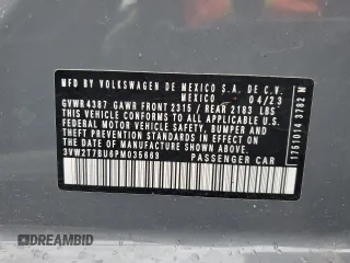 2023 Volkswagen Jetta GLI Autobahn с VIN 3VW2T7BU6PM035669, выставлен на аукционе Copart как лот 44269685 с пробегом 32 234 миль миль и Списание • Salvage title. История ставок и продаж доступна на DreamBid. Изображение 12.