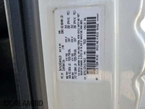 2001 Dodge 1500 z VIN 3B7HC13Z41G174015, wystawiony jako Copart lot #52925335 z przebiegiem 307 332 mil mil oraz Szkoda całkowita • Salvage title. Historia ofert i sprzedaży dostępna na DreamBid. Obrazek 14.
