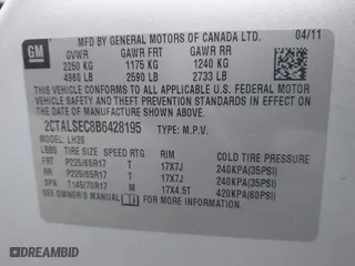 2011 GMC Terrain SLE-2 with VIN 2CTALSEC8B6428195, listed as a IAAI auction lot 41957022 with 118,735 mi miles. Bid and sale history available at carsss.com. Image 9.