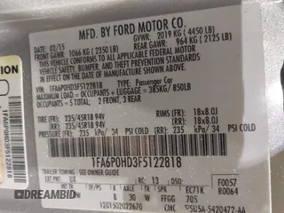 2015 Ford Fusion SE with VIN 1FA6P0HD3F5122818, listed as a IAAI auction lot 42399795 with 154,791 mi miles and . Bid and sale history available at DreamBid. Image 9.