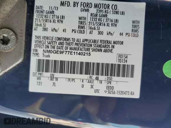 2014 Ford Transit Connect XLT z VIN NM0GE9F77E1140215, wystawiony jako Copart lot #62055555 z przebiegiem 213 081 mil mil oraz Szkoda całkowita • Salvage title. Historia ofert i sprzedaży dostępna na DreamBid. Obrazek 13.