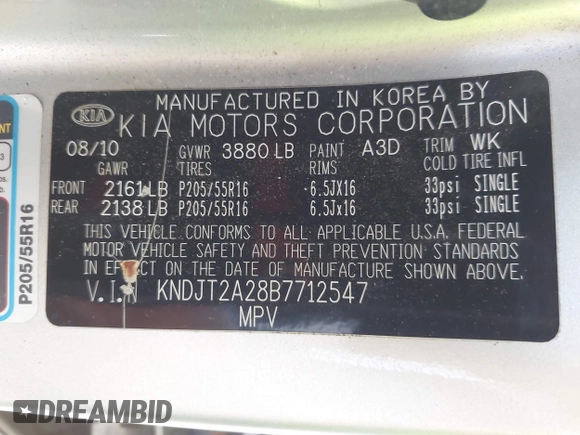 2011 Kia Soul + with VIN KNDJT2A28B7712547, listed as a IAAI auction lot 42163142 with 169,403 mi miles and . Bid and sale history available at DreamBid. Image 9.
