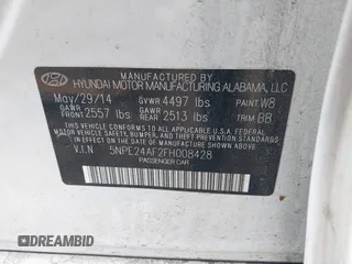 2015 Hyundai Sonata SE z VIN 5NPE24AF2FH008428, wystawiony jako IAAI lot #42106229 z przebiegiem 160 768 mil mil oraz . Historia ofert i sprzedaży dostępna na DreamBid. Obrazek 9.