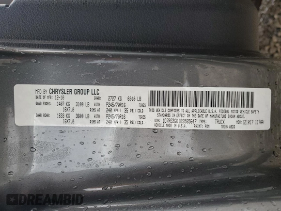 2011 Dodge Dakota с VIN 1D7RE2GK1BS585647, выставлен на аукционе Copart как лот 87689035 с пробегом 190 947 миль миль и Списание • Salvage title. История ставок и продаж доступна на DreamBid. Изображение 12.