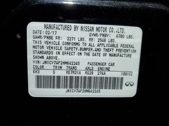 2017 Infiniti Q50 2.0t with VIN JN1CV7AP2HM642245, listed as a Copart auction lot 84341024 with 146,021 mi miles and Salvage Title. Bid and sale history available at carsss.com. Image 12.