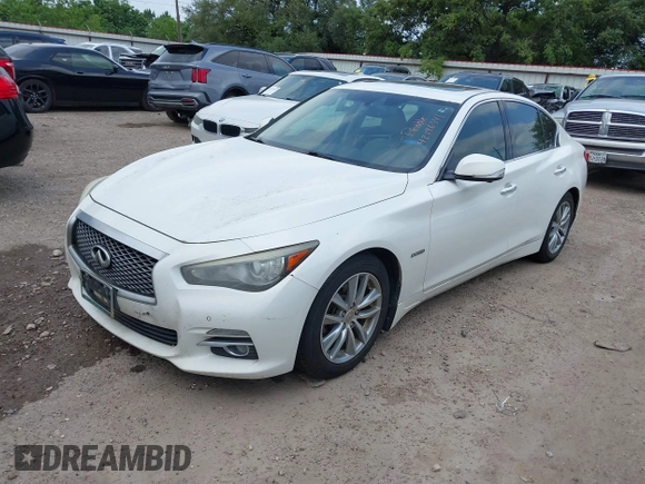 2014 Infiniti Q50 Hybrid Sport with VIN JN1AV7AP7EM690553, listed as a IAAI auction lot 42196341 with 221,709 mi miles and . Bid and sale history available at DreamBid. Image 2.