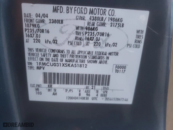 2005 Ford Escape XLT with VIN 1FMCU031X5KA51812, listed as a Copart auction lot 47661045 with 244,572 mi miles and Salvage Title. Bid and sale history available at carsss.com. Image 13.