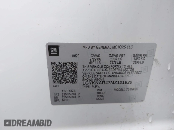 2021 Cadillac XT5 FWD Luxury with VIN 1GYKNAR47MZ121920, listed as a IAAI auction lot 41868087 with 38,315 mi miles. Bid and sale history available at carsss.com. Image 9.
