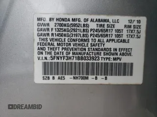 2011 Honda Pilot EX-L with VIN 5FNYF3H71BB033923, listed as a Copart auction lot 56649305 with 132,304 mi miles and Salvage title. Bid and sale history available at DreamBid. Image 13.