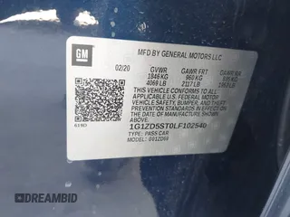 2020 Chevrolet Malibu LT with VIN 1G1ZD5ST0LF102540, listed as a IAAI auction lot 42093278 with 84,654 mi miles and . Bid and sale history available at DreamBid. Image 9.