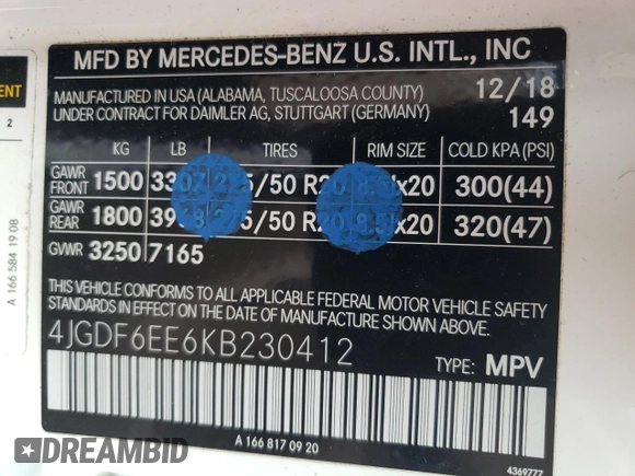 2019 Mercedes-Benz GLS with VIN 4JGDF6EE6KB230412, listed as a Copart auction lot 70156373 with 28,745 mi miles. Bid and sale history available at carsss.com. Image 13.