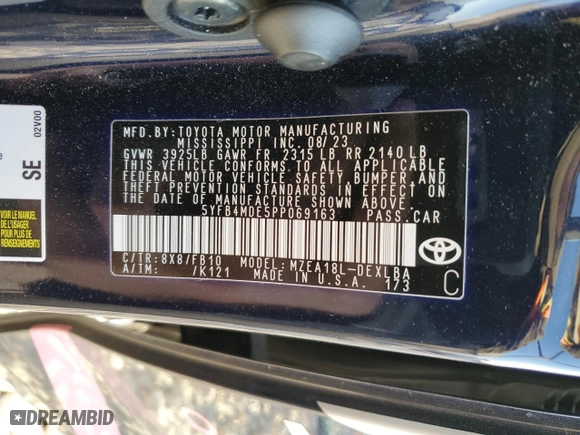 2023 Toyota Corolla LE with VIN 5YFB4MDE5PP069163, listed as a Copart auction lot 47379855 with 15,441 mi miles and Salvage Title. Bid and sale history available at carsss.com. Image 14.