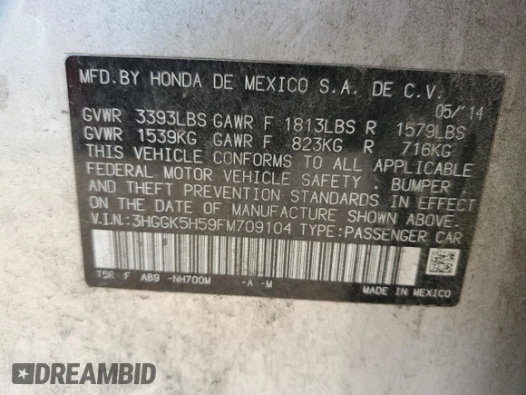 2015 Honda Fit LX with VIN 3HGGK5H59FM709104, listed as a Copart auction lot 63569065 with 101,859 mi miles and Salvage title. Bid and sale history available at DreamBid. Image 13.