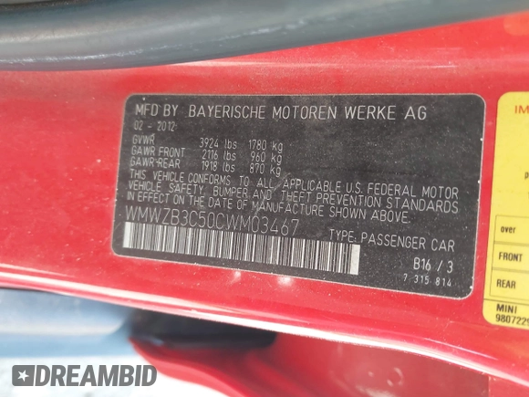 2012 MINI Countryman z VIN WMWZB3C50CWM03467, wystawiony jako IAAI lot #42318106 z przebiegiem 163 289 mil mil oraz . Historia ofert i sprzedaży dostępna na DreamBid. Obrazek 9.
