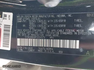 2023 Toyota Highlander L with VIN 5TDKDRBH8PS504579, listed as a IAAI auction lot 41418488 with 23,812 mi miles. Bid and sale history available at carsss.com. Image 9.