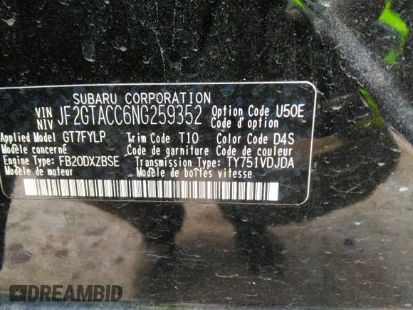 2022 Subaru Crosstrek Premium z VIN JF2GTACC6NG259352, wystawiony jako IAAI lot #41787631 z przebiegiem 43 394 mil mil oraz . Historia ofert i sprzedaży dostępna na DreamBid. Obrazek 9.