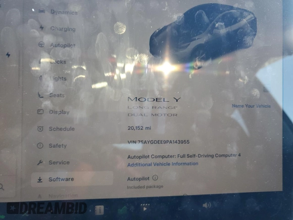 2023 Tesla Model Y Long Range with VIN 7SAYGDEE9PA143955, listed as a Copart auction lot 48114395 with 20,152 mi miles and Salvage Title. Bid and sale history available at DreamBid. Image 9.