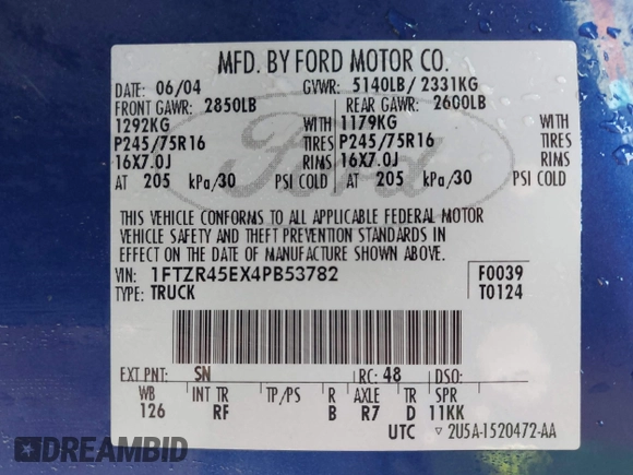 2004 Ford Ranger XL Fleet с VIN 1FTZR45EX4PB53782, выставлен на аукционе IAAI как лот 42189446 с пробегом 127 177 миль миль и . История ставок и продаж доступна на DreamBid. Изображение 9.