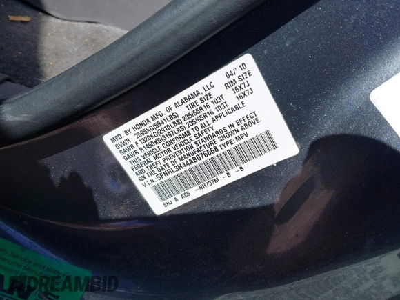 2010 Honda Odyssey EX z VIN 5FNRL3H44AB076668, wystawiony jako IAAI lot #41870491 z przebiegiem 194 387 mil mil oraz . Historia ofert i sprzedaży dostępna na DreamBid. Obrazek 9.