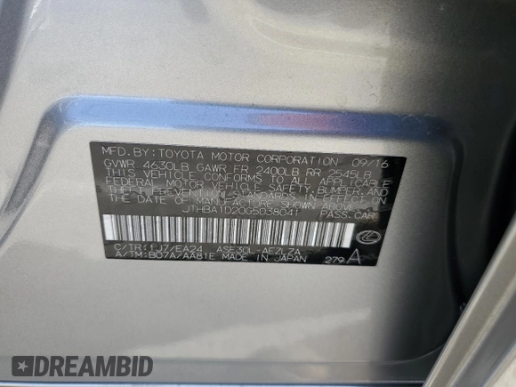 2016 Lexus IS 200t with VIN JTHBA1D20G5038041, listed as a Copart auction lot 52148465 with 97,981 mi miles and Salvage Title. Bid and sale history available at DreamBid. Image 12.