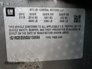 2016 Chevrolet Volt Premier with VIN 1G1RD6S55GU139589, listed as a Copart auction lot 40837333 with 79,491 mi miles. Bid and sale history available at carsss.com. Image 12.