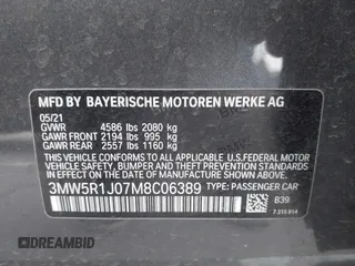 2021 BMW 3 Series 330i with VIN 3MW5R1J07M8C06389, listed as a IAAI auction lot 42024380 with 30,861 mi miles and . Bid and sale history available at DreamBid. Image 9.