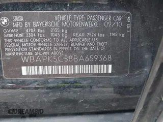 2011 BMW 3 Series 328i xDrive с VIN WBAPK5C58BA659368, выставлен на аукционе IAAI как лот 42370036 с пробегом 152 464 миль миль и . История ставок и продаж доступна на DreamBid. Изображение 9.