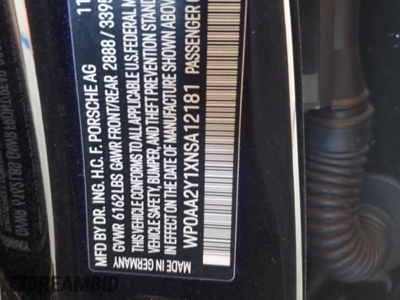 2022 Porsche Taycan z VIN WP0AA2Y1XNSA12181, wystawiony jako Copart lot #45683155 z przebiegiem 25 991 mil mil oraz Nie do naprawy • Non repairable. Historia ofert i sprzedaży dostępna na DreamBid. Obrazek 12.