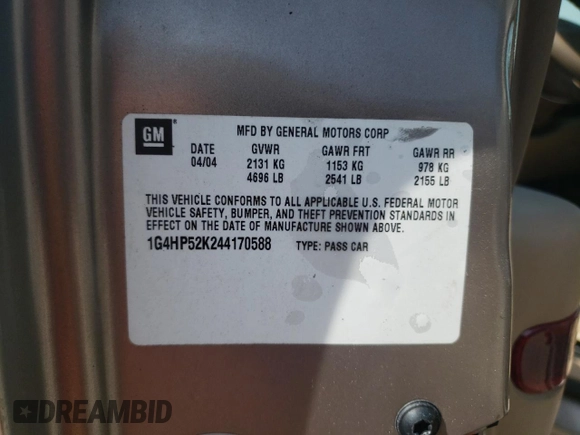 2004 Buick LeSabre Custom with VIN 1G4HP52K244170588, listed as a Copart auction lot 55160845 with 171,470 mi miles and Salvage Title. Bid and sale history available at DreamBid. Image 12.