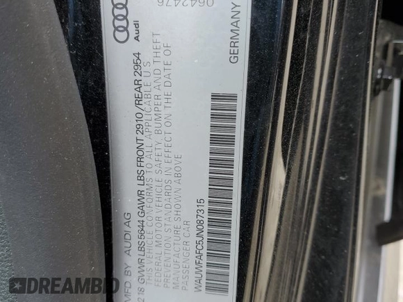2018 Audi S7 Premium Plus z VIN WAUWFAFC5JN087315, wystawiony jako Copart lot #53107864 z przebiegiem 16 086 mil mil oraz Szkody całkowita. Historia ofert i sprzedaży dostępna na DreamBid. Obrazek 12.