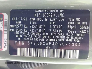 2023 Kia Sportage X-Line with VIN 5XYK6CAF4PG071394, listed as a IAAI auction lot 41869163 with 29,429 mi miles and . Bid and sale history available at carsss.com. Image 9.