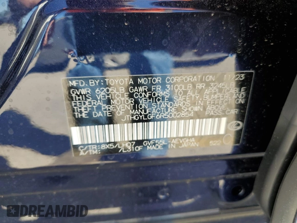 2024 Lexus LS z VIN JTHGYLGF6R5002854, wystawiony jako Copart lot #55295084 z przebiegiem 9 179 mil mil oraz Szkoda całkowita • Salvage title. Historia ofert i sprzedaży dostępna na DreamBid. Obrazek 12.