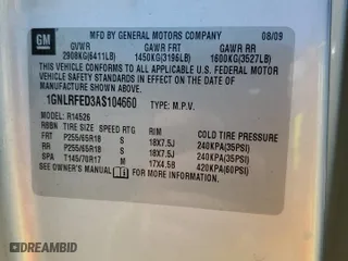 2010 Chevrolet Traverse LT w/1LT with VIN 1GNLRFED3AS104660, listed as a Copart auction lot 50382475 with 134,572 mi miles and Salvage Title. Bid and sale history available at carsss.com. Image 13.