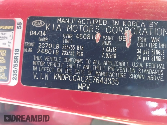 2014 Kia Sportage EX с VIN KNDPCCAC2E7643335, выставлен на аукционе IAAI как лот 41566421 с пробегом 113 558 миль миль и . История ставок и продаж доступна на DreamBid. Изображение 9.