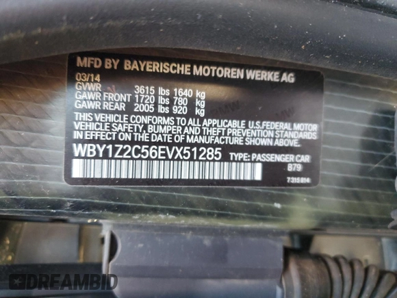 2014 BMW i3 с VIN WBY1Z2C56EVX51285, выставлен на аукционе Copart как лот 48204215 с пробегом Не указан миль и Списание • Salvage title. История ставок и продаж доступна на DreamBid. Изображение 15.
