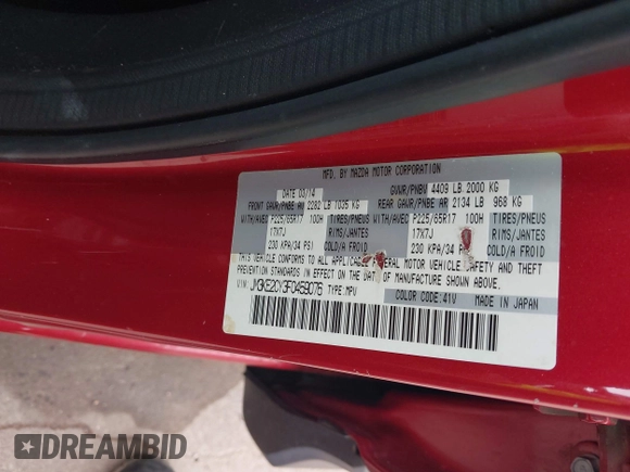 2015 Mazda CX-5 Touring with VIN JM3KE2CY3F0459076, listed as a IAAI auction lot 41913044 with 83,960 mi miles. Bid and sale history available at carsss.com. Image 9.