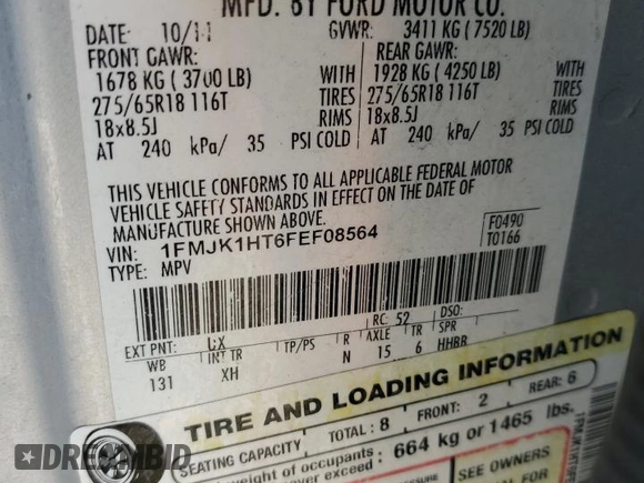 2015 Ford Expedition EL XLT with VIN 1FMJK1HT6FEF08564, listed as a Copart auction lot 65899554 with 179,221 mi miles and Salvage Title. Bid and sale history available at carsss.com. Image 13.