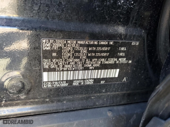 2020 Toyota RAV4 XLE with VIN 2T3P1RFV2LW111281, listed as a Copart auction lot 50737715 with 0 mi miles and Non Repairable. Bid and sale history available at carsss.com. Image 13.