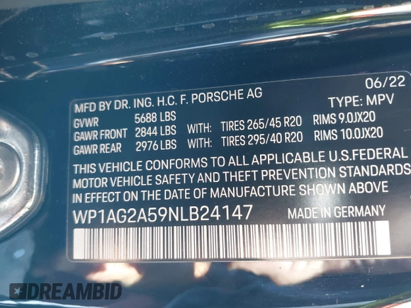 2022 Porsche Macan S с VIN WP1AG2A59NLB24147, выставлен на аукционе IAAI как лот 42357613 с пробегом 24 026 миль миль и . История ставок и продаж доступна на DreamBid. Изображение 9.